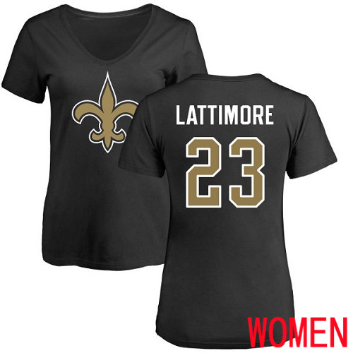 New Orleans Saints Black Women Marshon Lattimore Name and Number Logo Slim Fit NFL Football #23 T Shirt